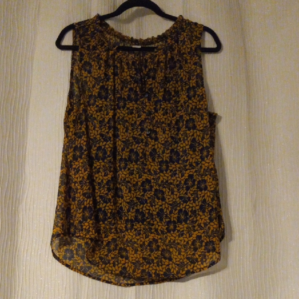 Liz Claiborne Mustard and Navy Floral Sleeveless Camisole